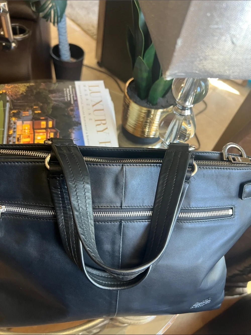 Hermes Black Leather computer bag with Front Zip